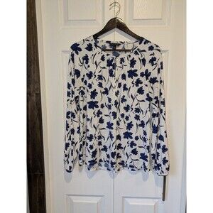 Banana Republic Chic Blue & White Floral Blouse - Long Sleeve - Size M